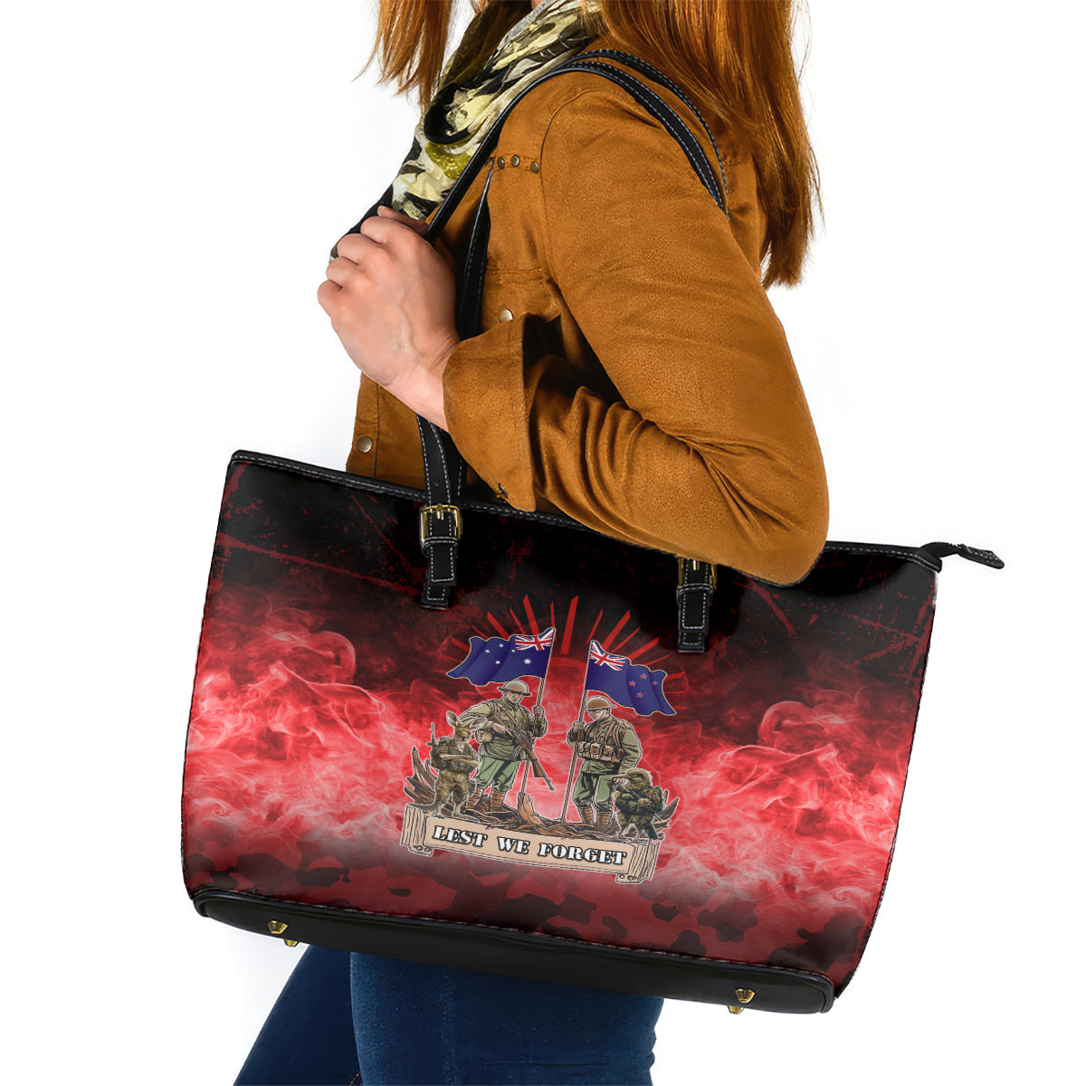 Australia And New Zealand ANZAC Day Leather Tote Bag Soldiers Lest We Forget