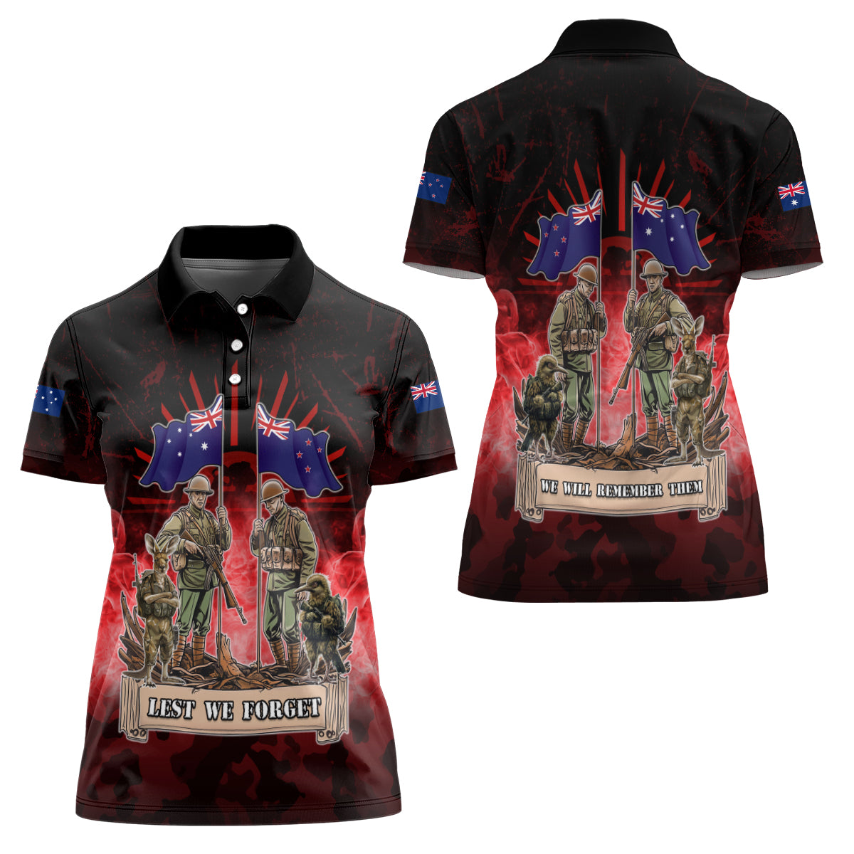 Australia And New Zealand ANZAC Day Women Polo Shirt Soldiers Lest We Forget