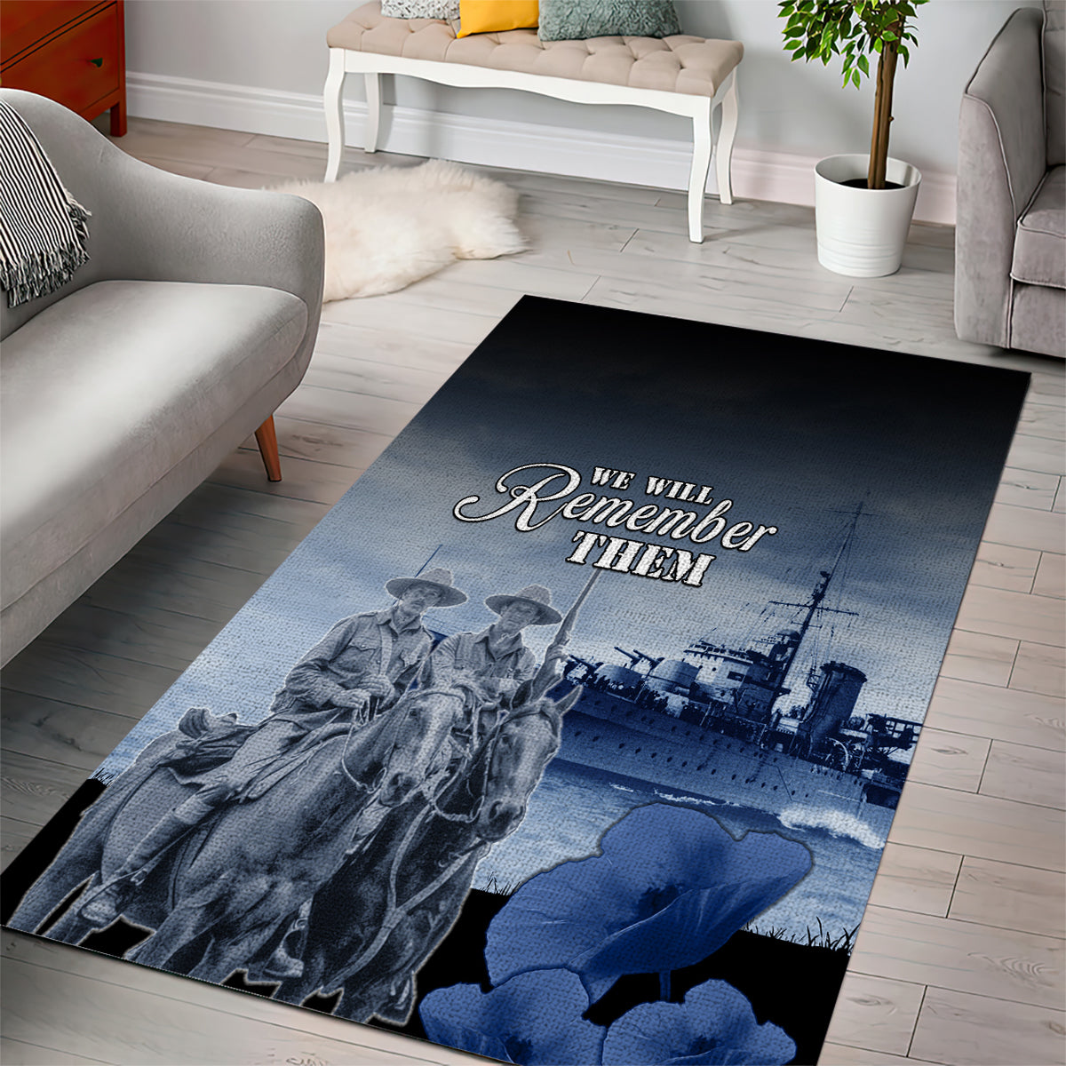 New Zealand ANZAC Day Area Rug HMNZS Achilles We Will Remember Them