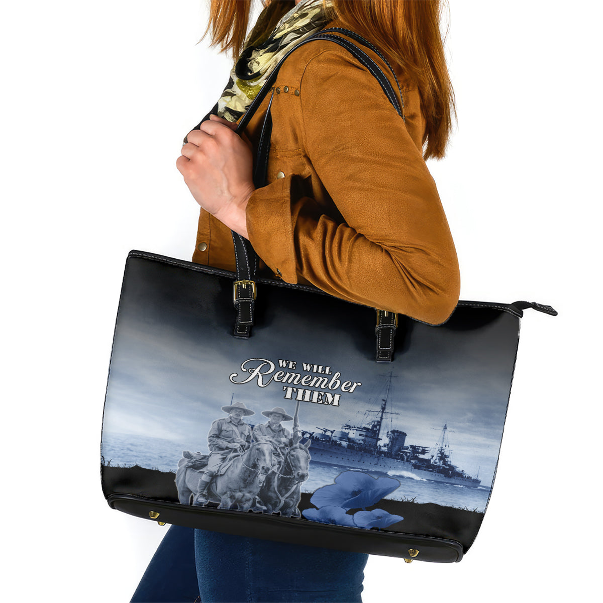 New Zealand ANZAC Day Leather Tote Bag HMNZS Achilles We Will Remember Them