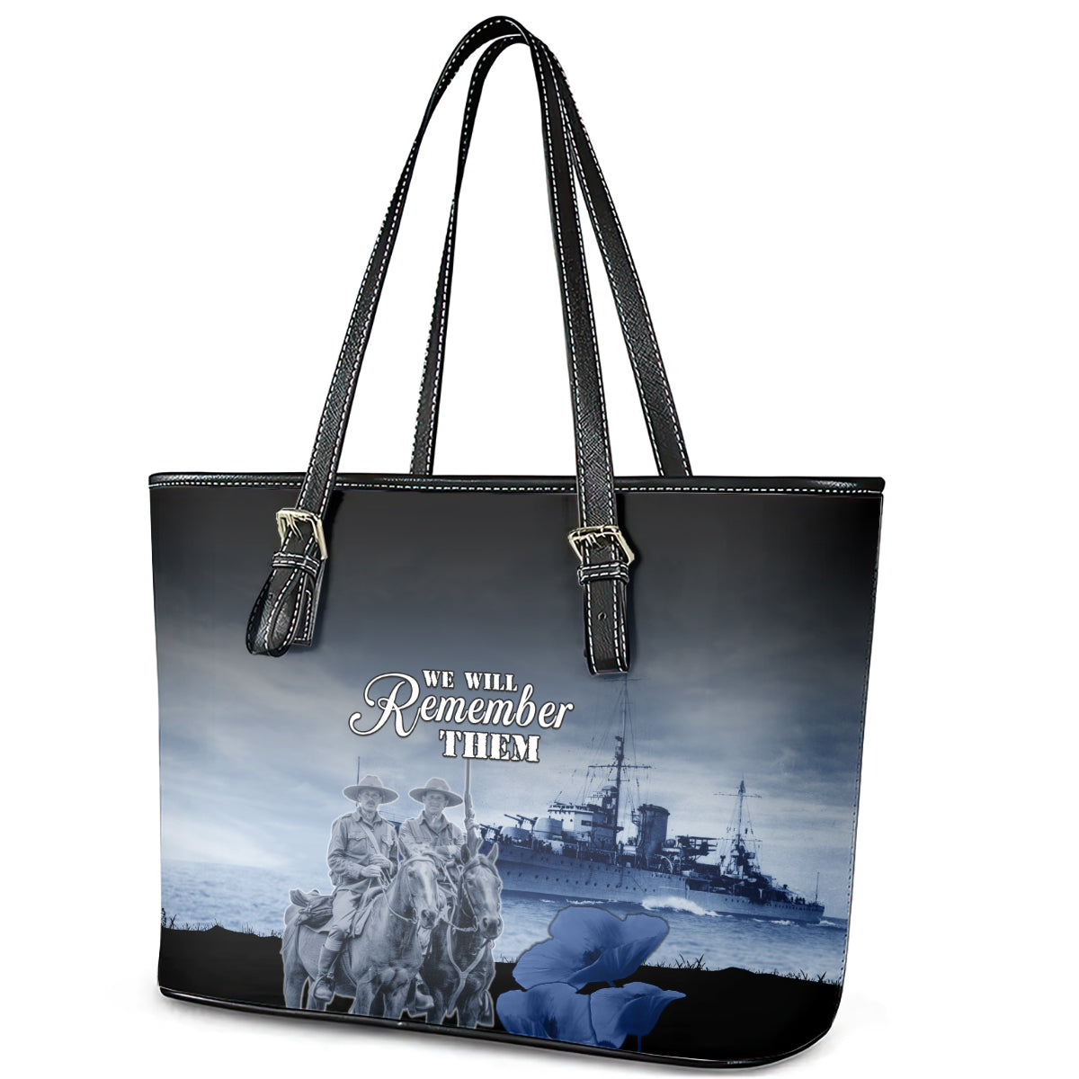 New Zealand ANZAC Day Leather Tote Bag HMNZS Achilles We Will Remember Them