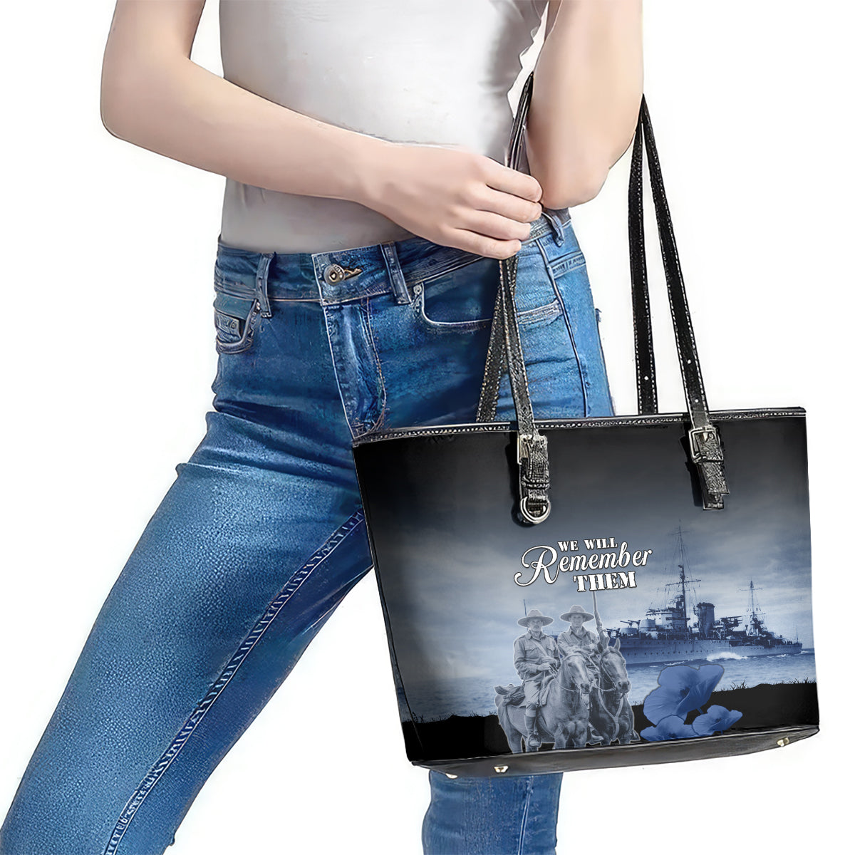 New Zealand ANZAC Day Leather Tote Bag HMNZS Achilles We Will Remember Them