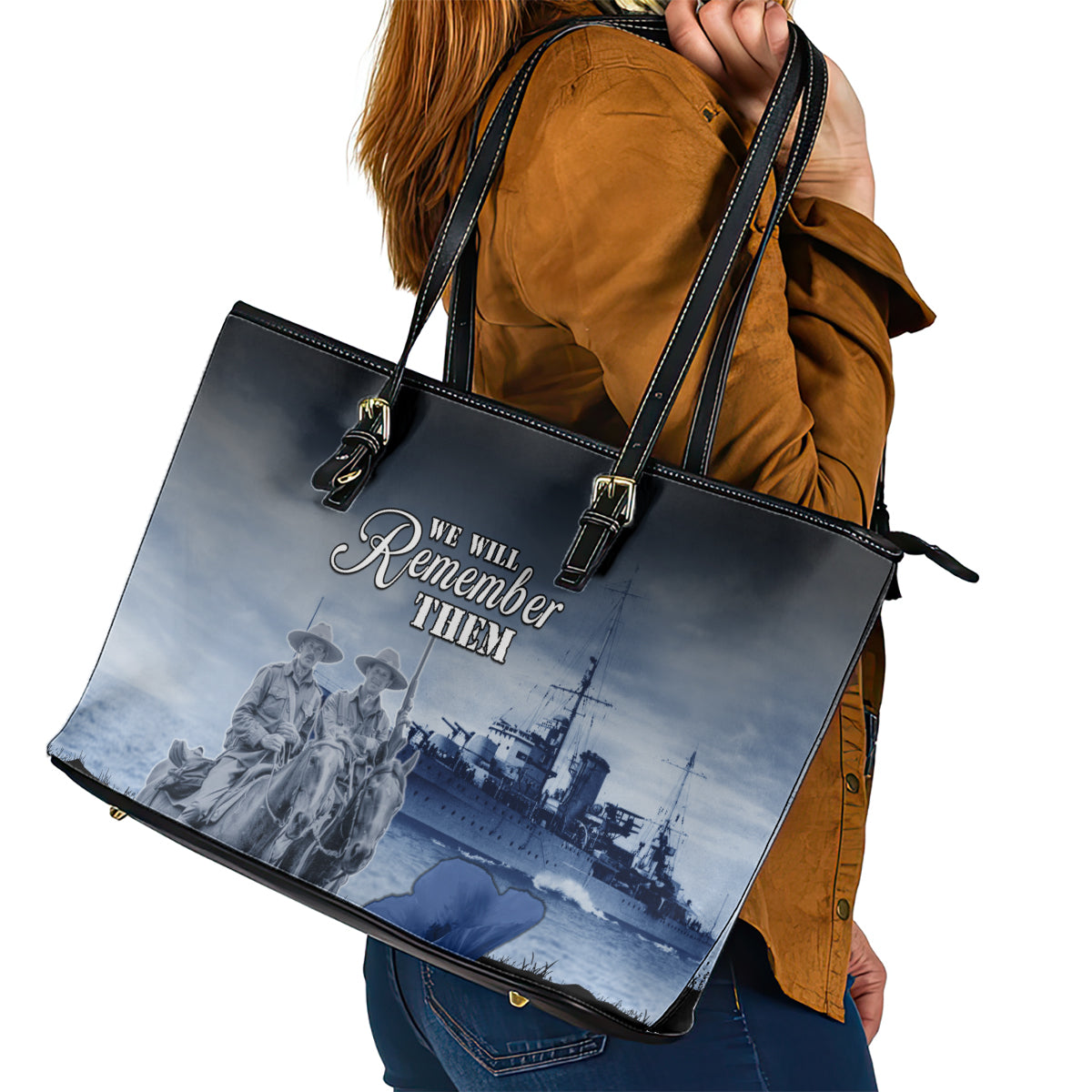 New Zealand ANZAC Day Leather Tote Bag HMNZS Achilles We Will Remember Them