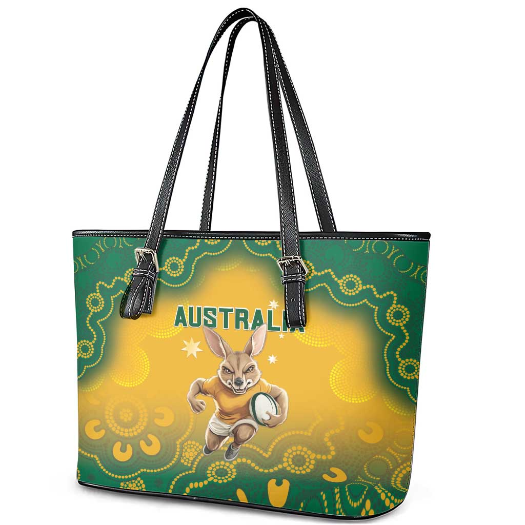 Australia Rugby 2024 Leather Tote Bag Go Wallabies Aboriginal Pattern