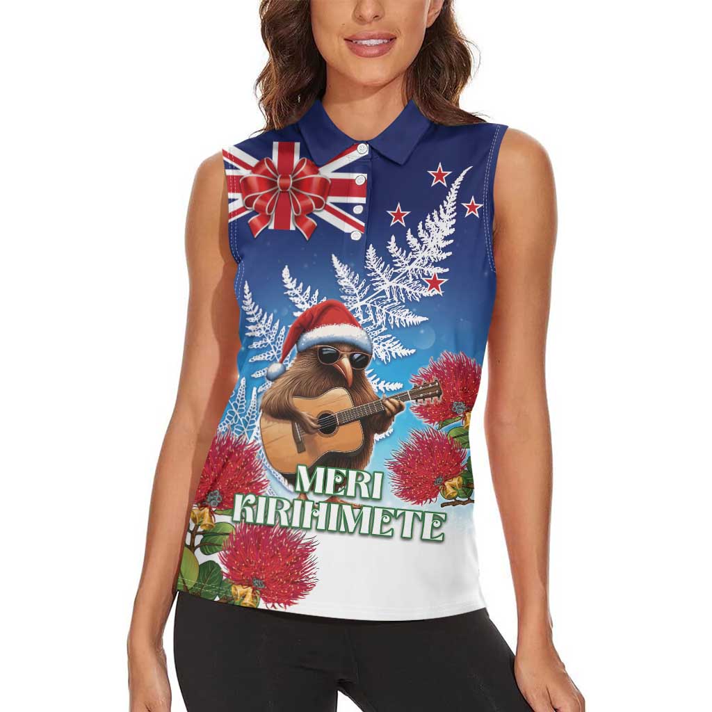 New Zealand Kiwi Christmas Women Sleeveless Polo Shirt Xmas Vibe