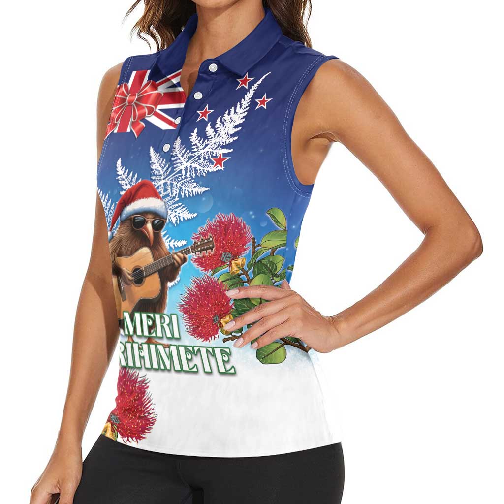 New Zealand Kiwi Christmas Women Sleeveless Polo Shirt Xmas Vibe