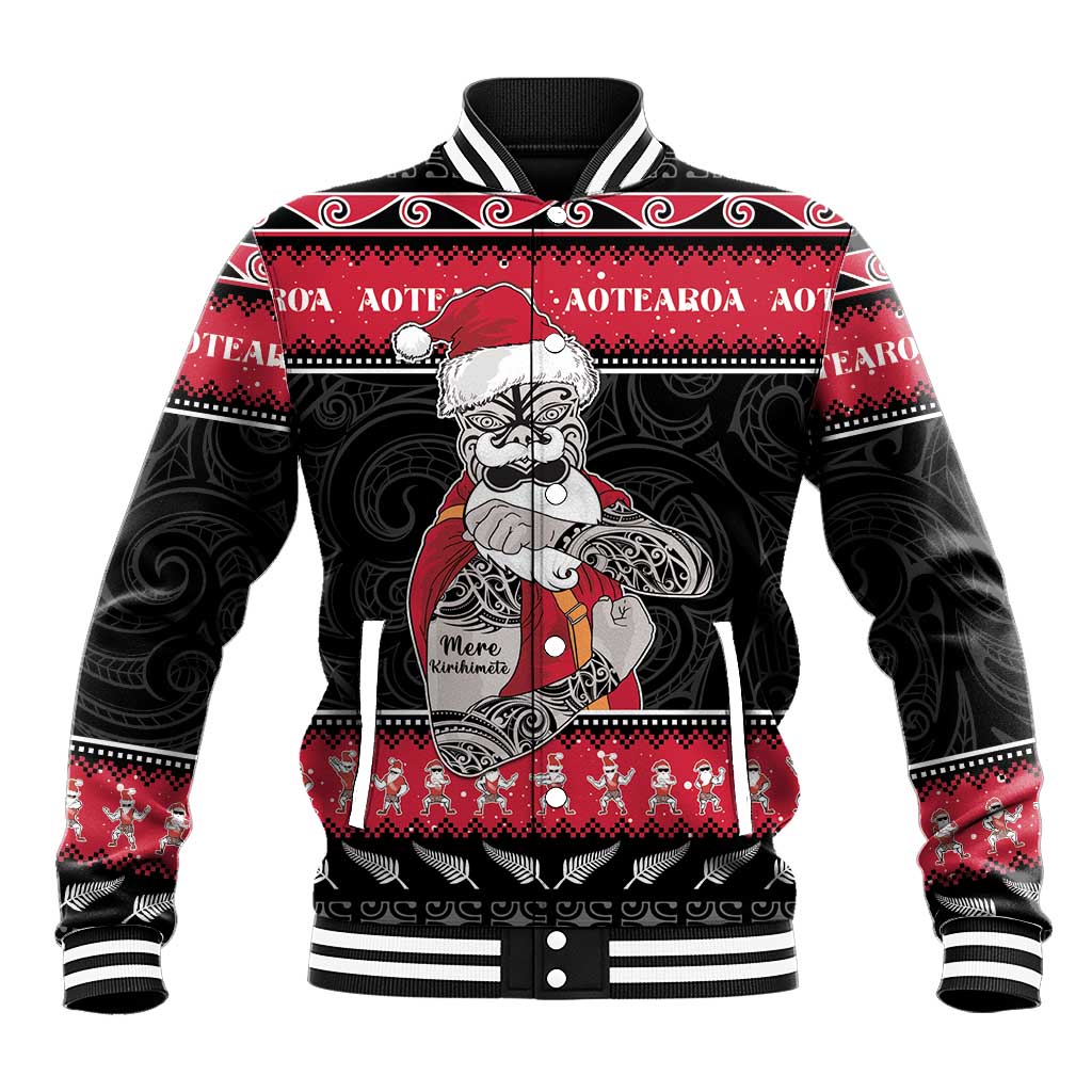 New Zealand Santa Tiki Christmas Baseball Jacket Meri Kirihimete