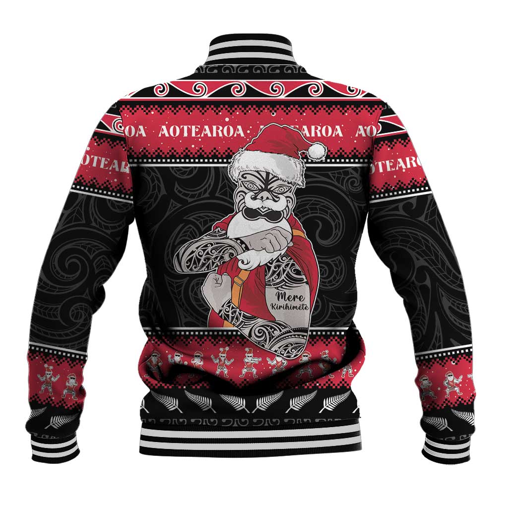 New Zealand Santa Tiki Christmas Baseball Jacket Meri Kirihimete