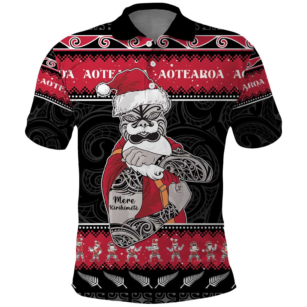 New Zealand Santa Tiki Christmas Polo Shirt Meri Kirihimete