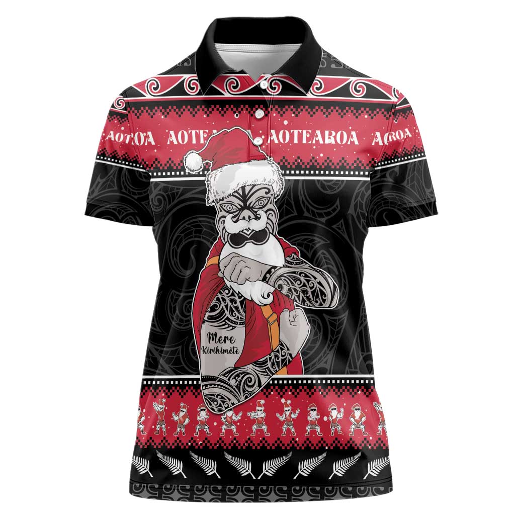 New Zealand Santa Tiki Christmas Women Polo Shirt Meri Kirihimete