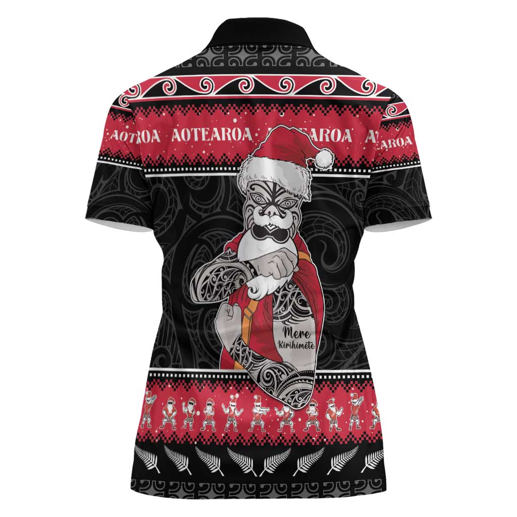 New Zealand Santa Tiki Christmas Women Polo Shirt Meri Kirihimete