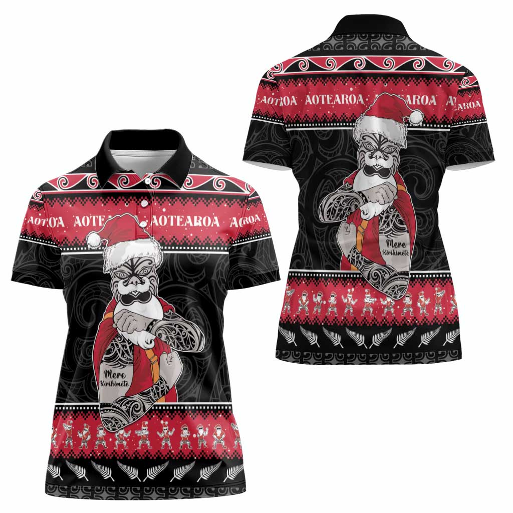 New Zealand Santa Tiki Christmas Women Polo Shirt Meri Kirihimete