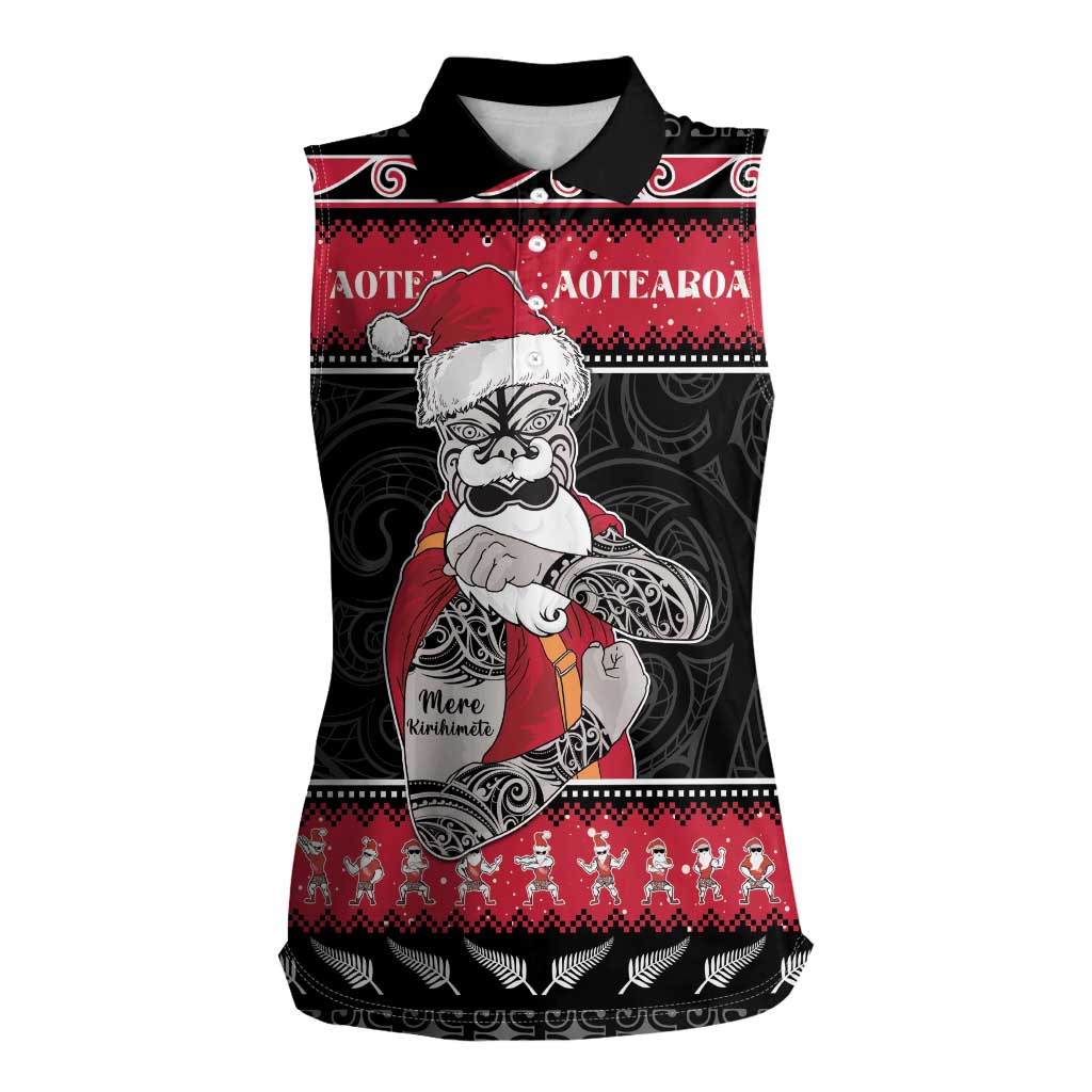 New Zealand Santa Tiki Christmas Women Sleeveless Polo Shirt Meri Kirihimete