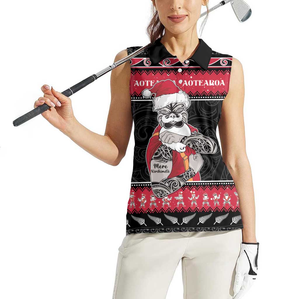 New Zealand Santa Tiki Christmas Women Sleeveless Polo Shirt Meri Kirihimete