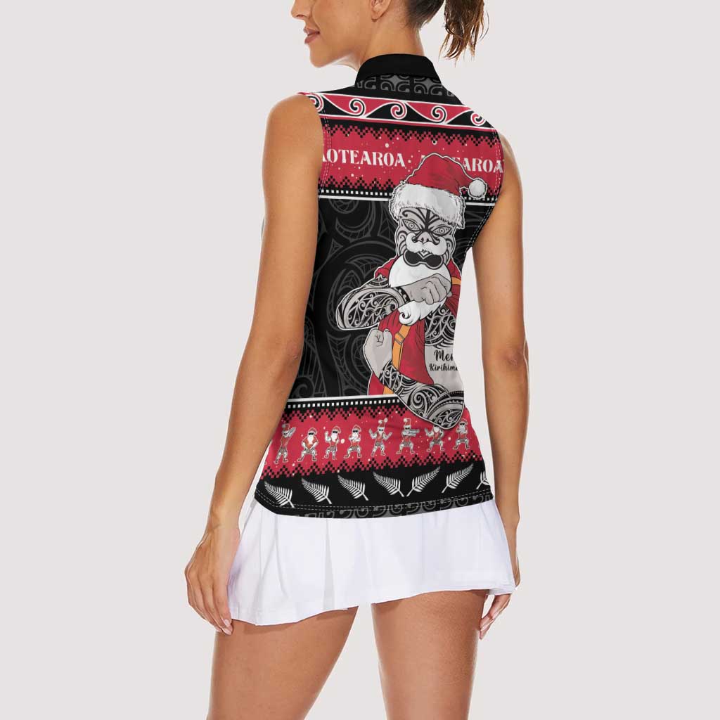 New Zealand Santa Tiki Christmas Women Sleeveless Polo Shirt Meri Kirihimete