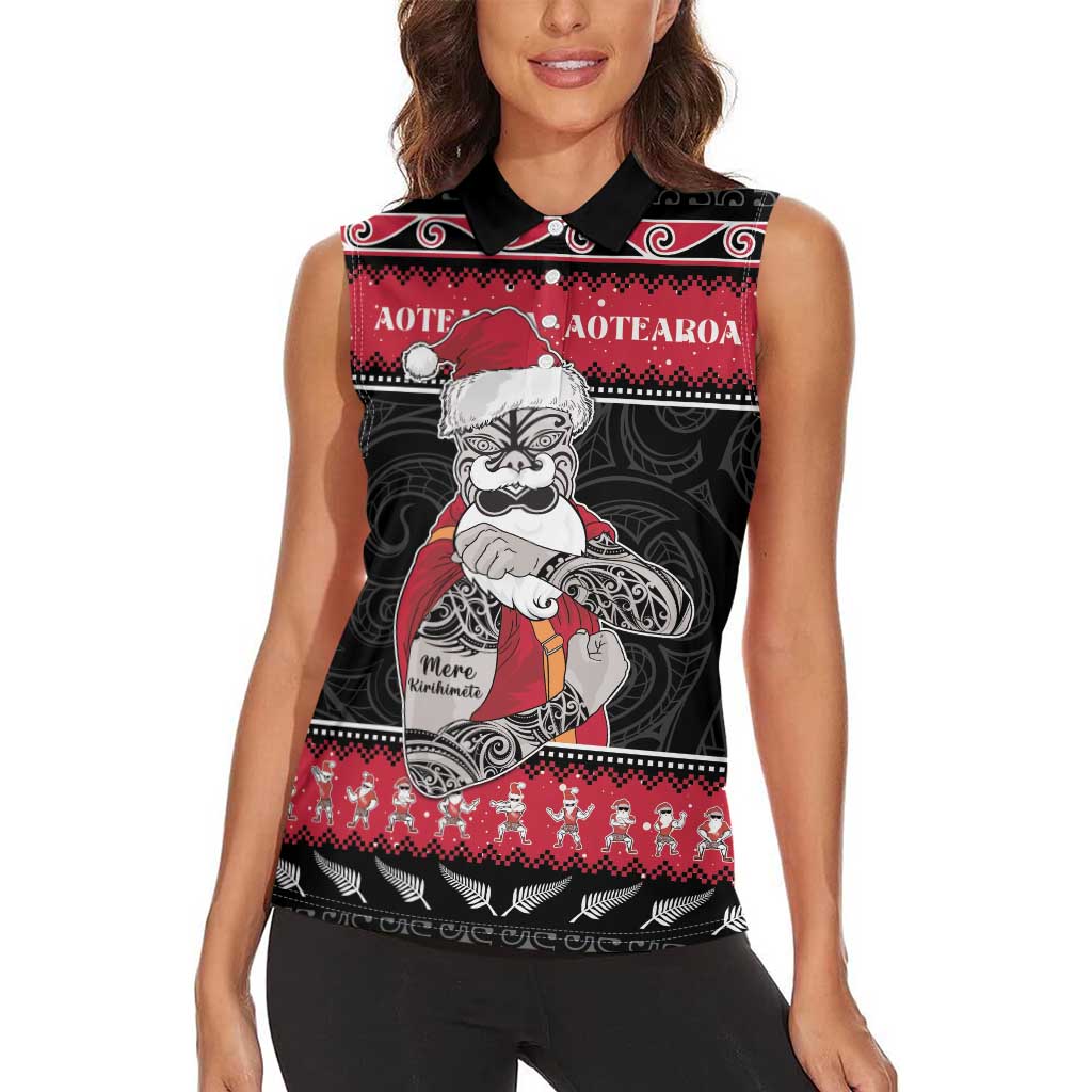 New Zealand Santa Tiki Christmas Women Sleeveless Polo Shirt Meri Kirihimete