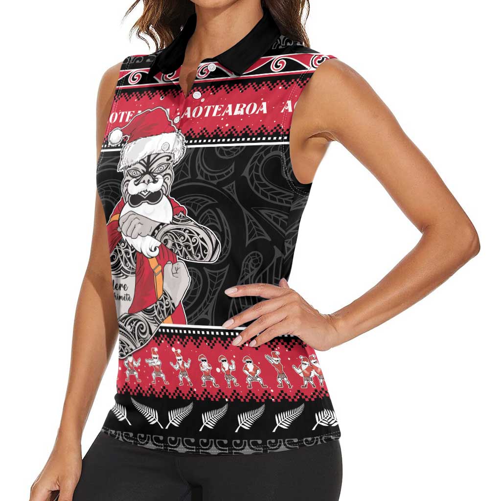 New Zealand Santa Tiki Christmas Women Sleeveless Polo Shirt Meri Kirihimete