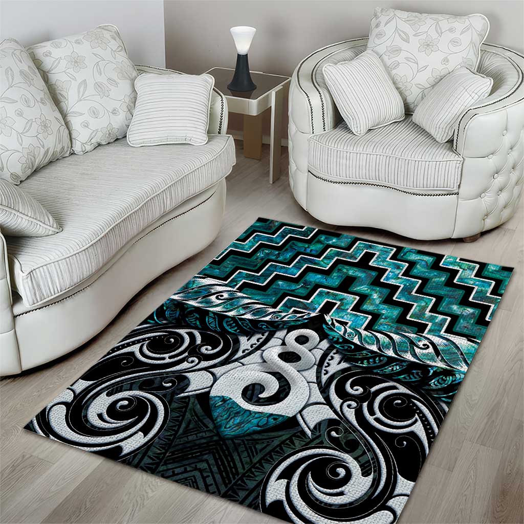 New Zealand Maori Area Rug Poutama Pikorua Turquoise Paua Shell