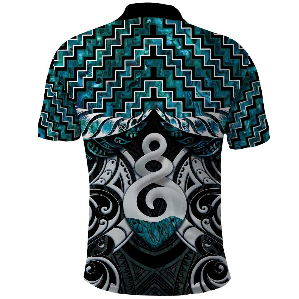 New Zealand Maori Polo Shirt Poutama Pikorua Turquoise Paua Shell