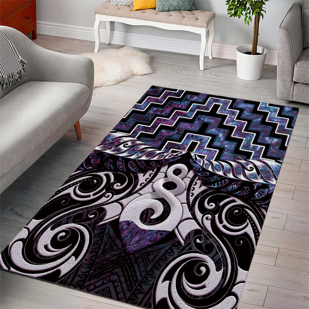 New Zealand Maori Area Rug Poutama Pikorua Purple Paua Shell