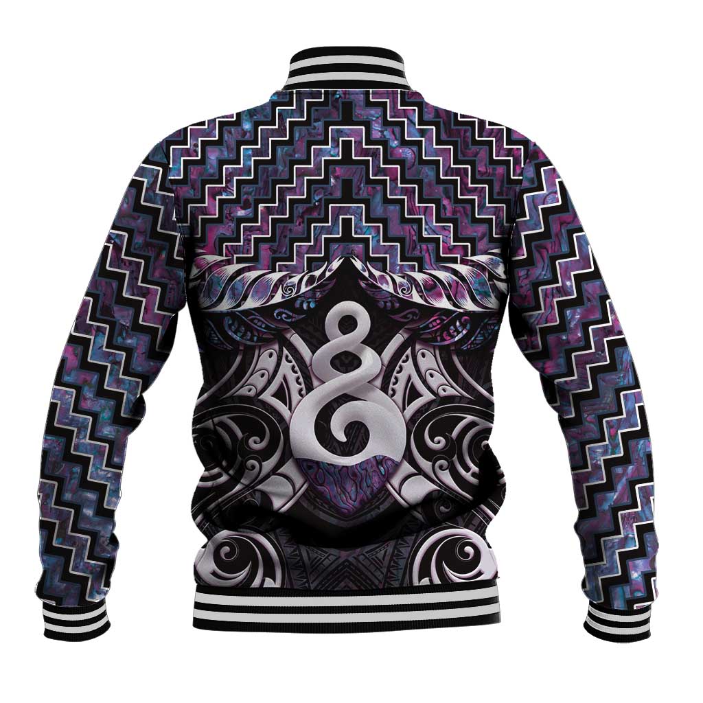 New Zealand Maori Baseball Jacket Poutama Pikorua Purple Paua Shell