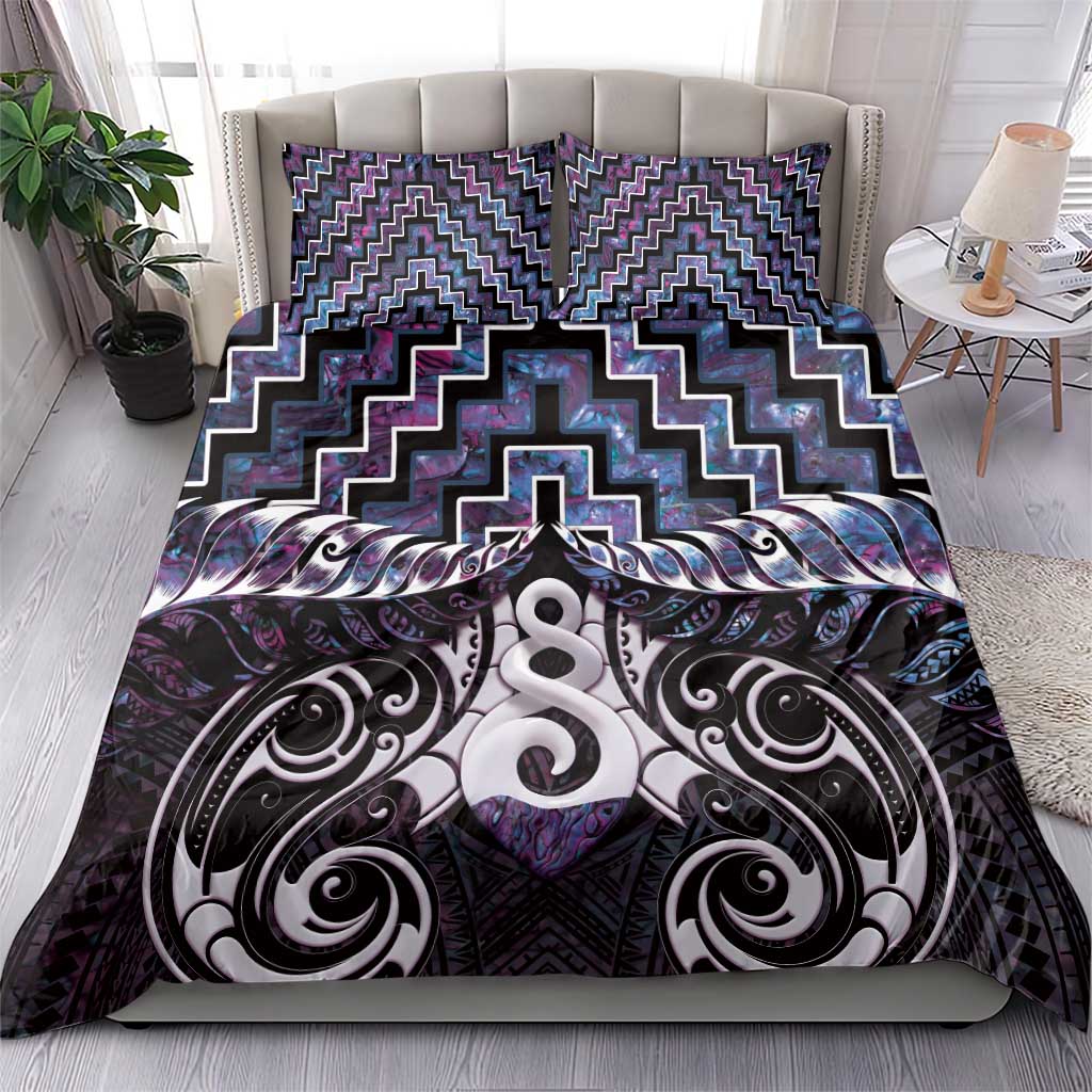 New Zealand Maori Bedding Set Poutama Pikorua Purple Paua Shell