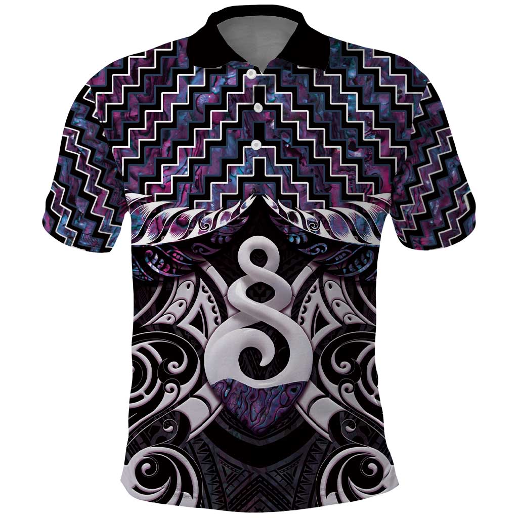 New Zealand Maori Polo Shirt Poutama Pikorua Purple Paua Shell