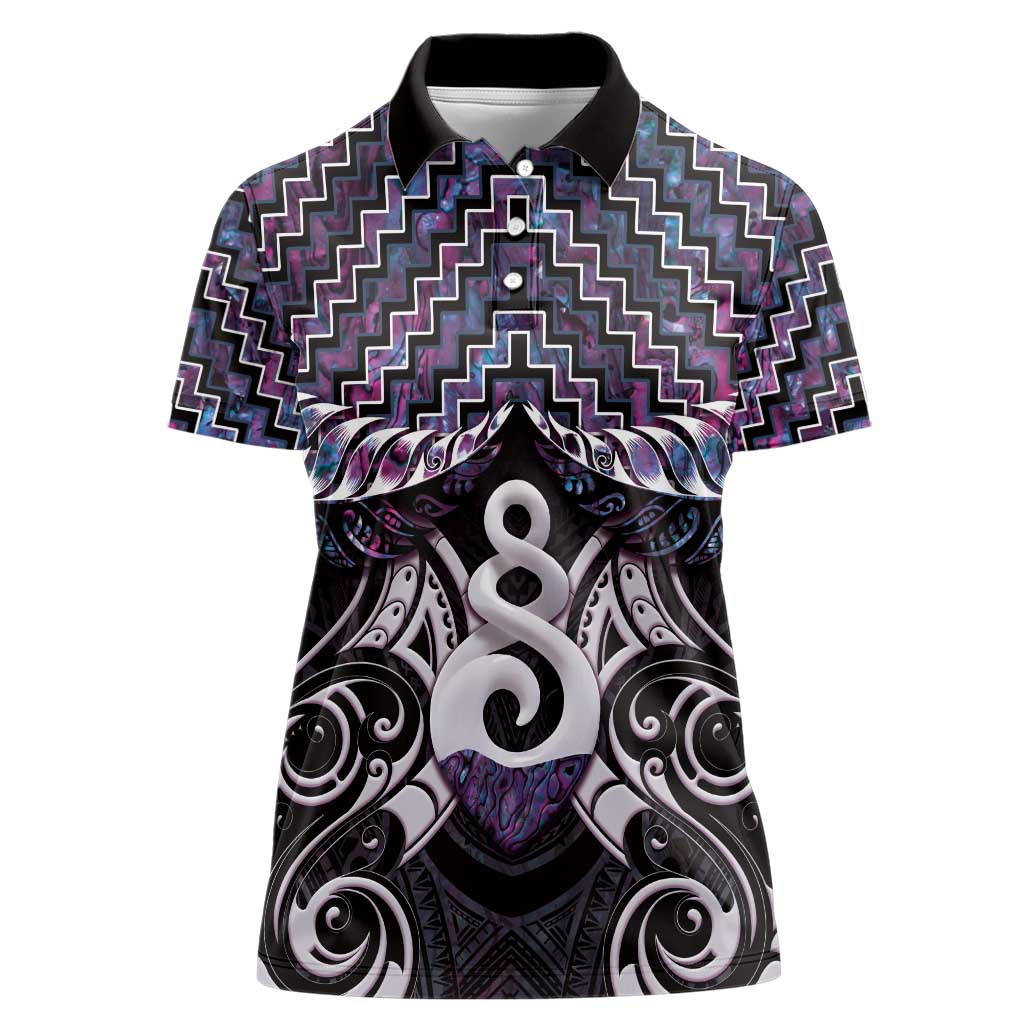 New Zealand Maori Women Polo Shirt Poutama Pikorua Purple Paua Shell