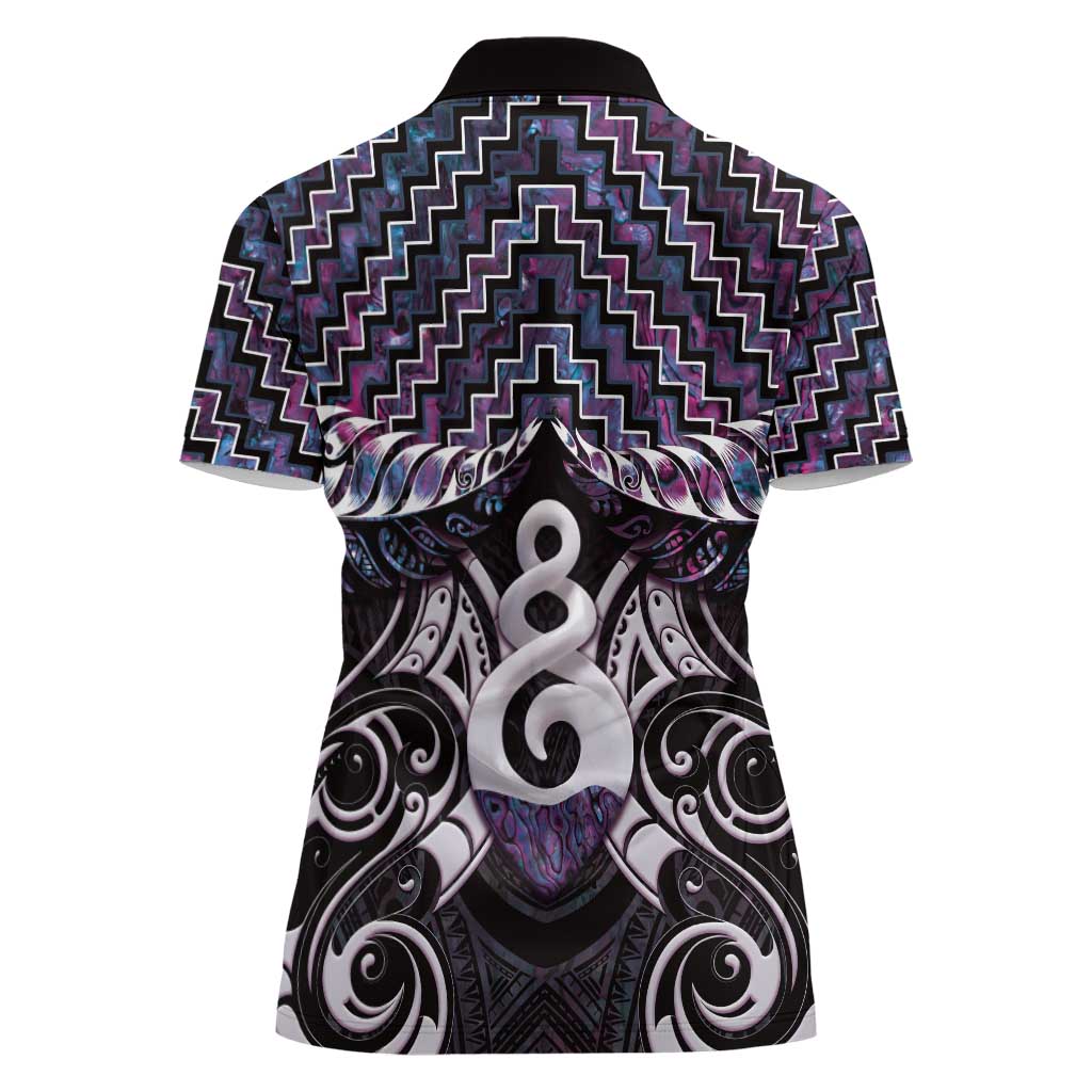 New Zealand Maori Women Polo Shirt Poutama Pikorua Purple Paua Shell