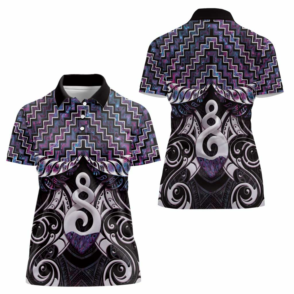 New Zealand Maori Women Polo Shirt Poutama Pikorua Purple Paua Shell