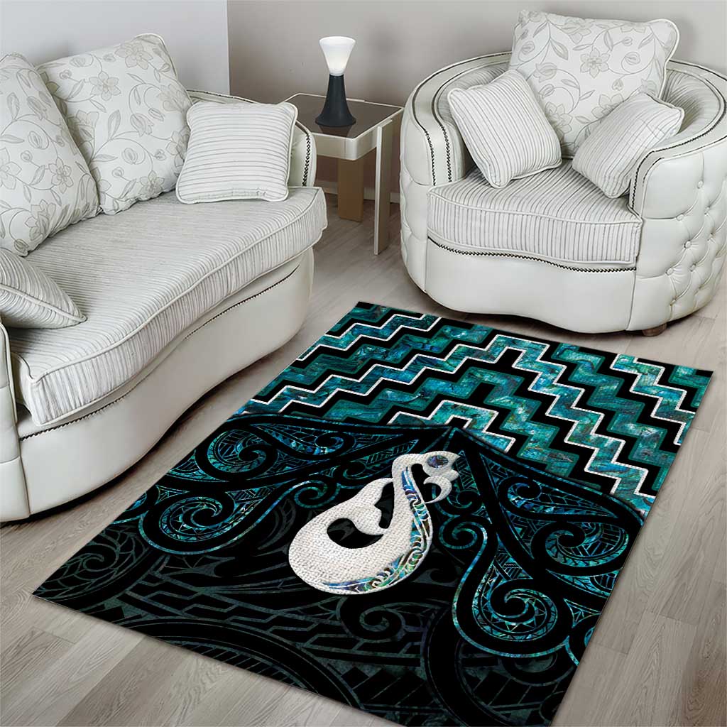 New Zealand Maori Area Rug Poutama Manaia Turquoise Paua Shell