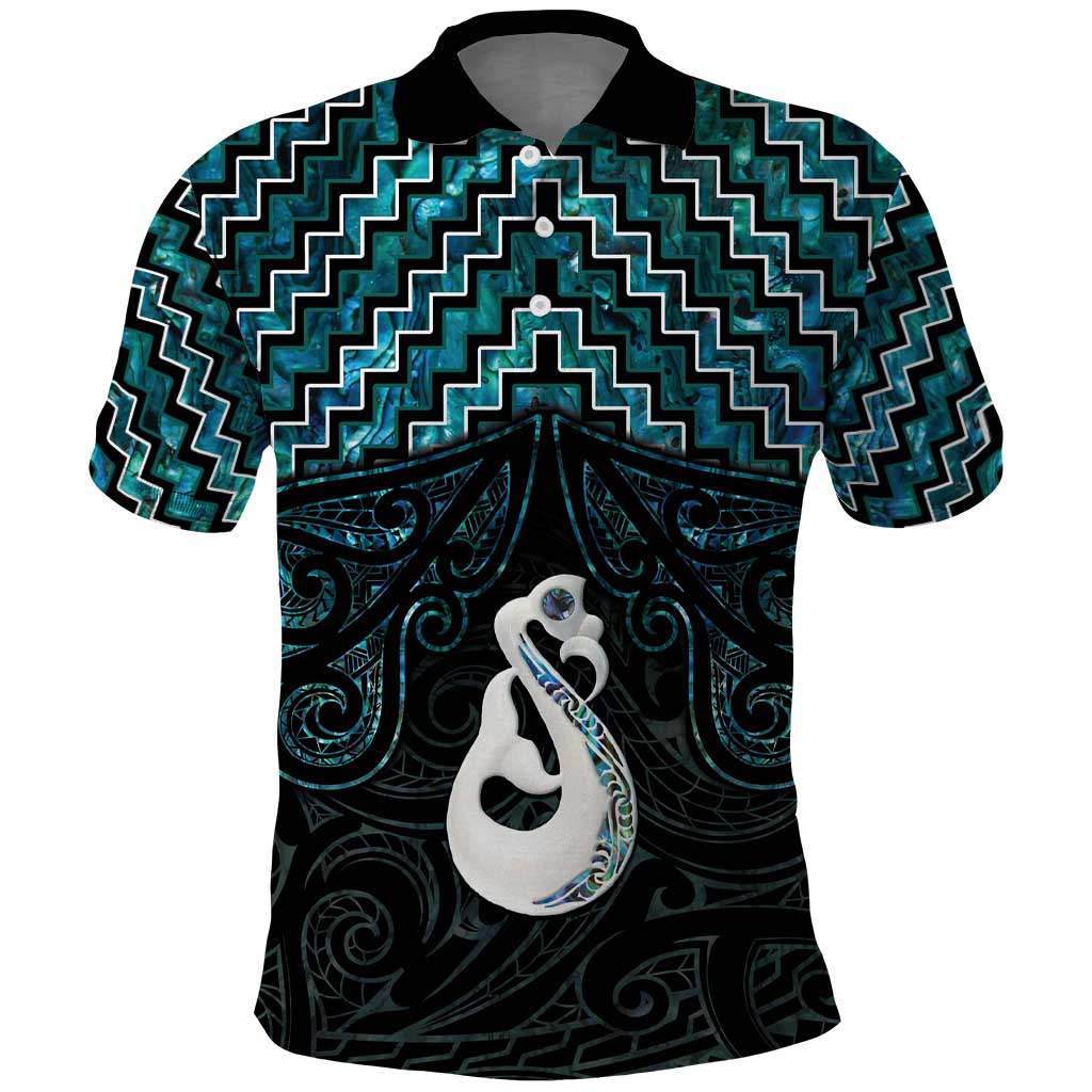 New Zealand Maori Polo Shirt Poutama Manaia Turquoise Paua Shell