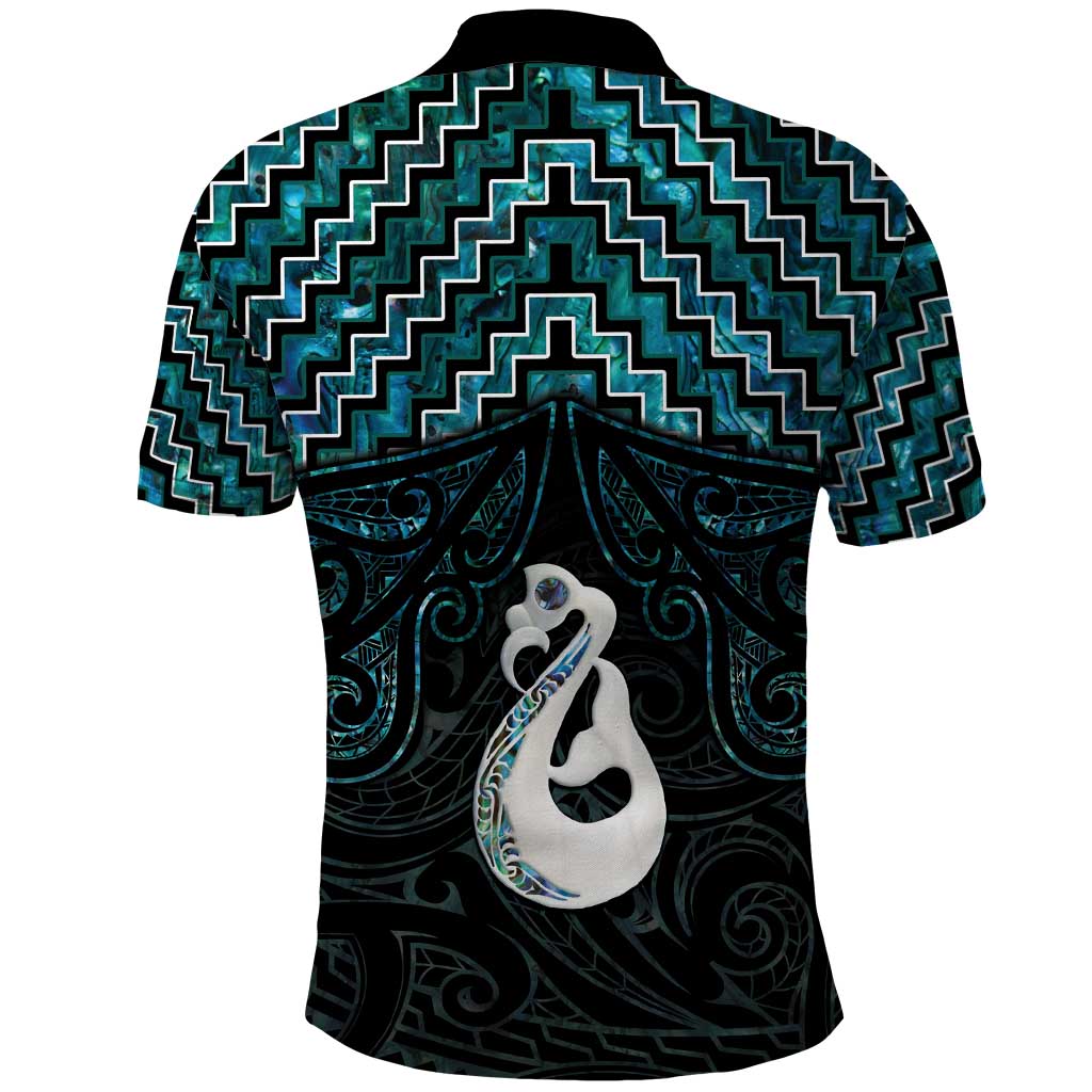 New Zealand Maori Polo Shirt Poutama Manaia Turquoise Paua Shell