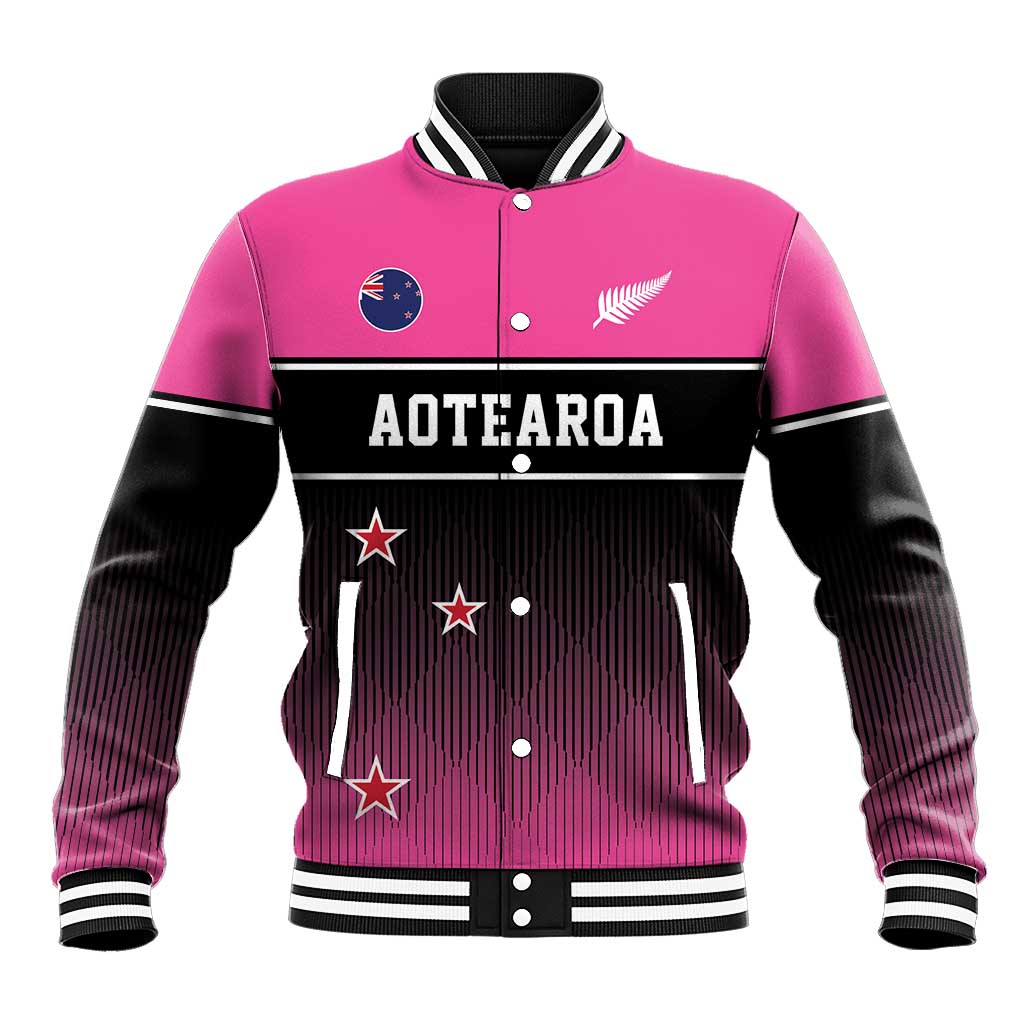 Custom New Zealand Women Cricket Baseball Jacket Pink Simple Style