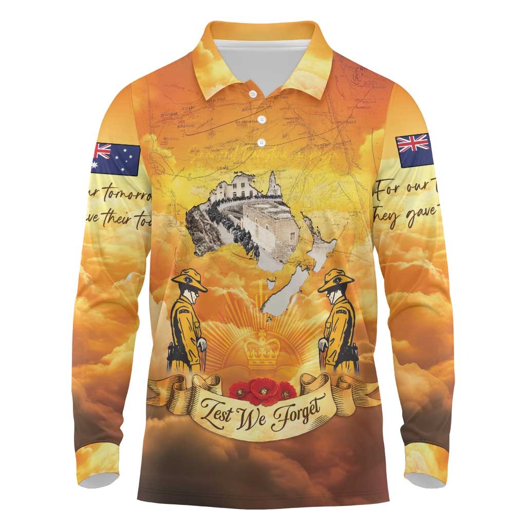 New Zealand And Australia ANZAC Day Long Sleeve Polo Shirt Sinai Palestine Campaign Lest We Forget