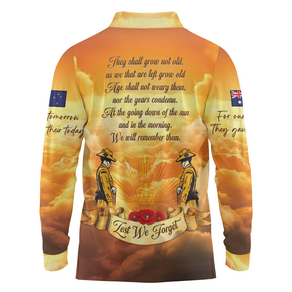 New Zealand And Australia ANZAC Day Long Sleeve Polo Shirt Sinai Palestine Campaign Lest We Forget