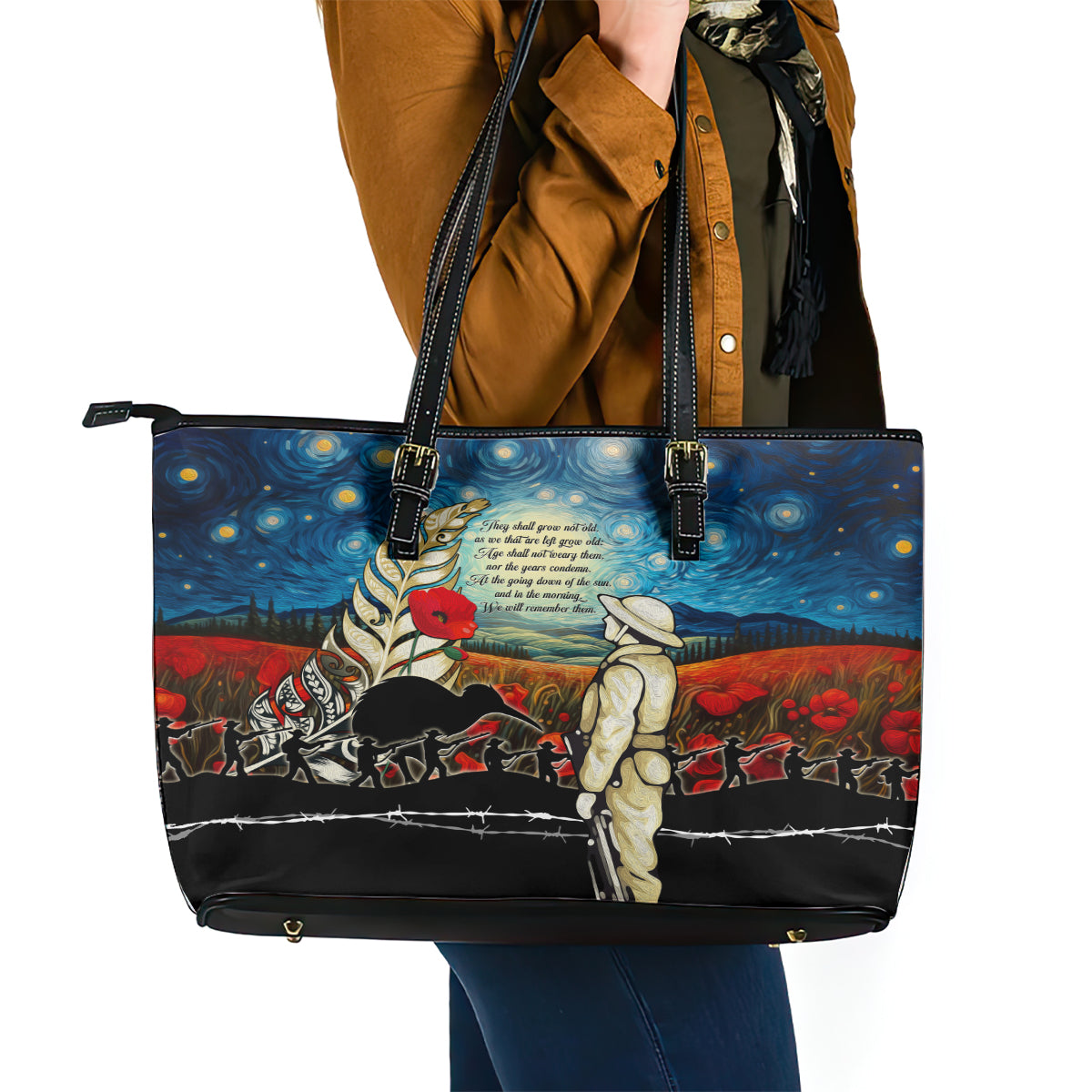 Kei Wareware Tatou New Zealand ANZAC Day Leather Tote Bag Starry Night Inspo Style