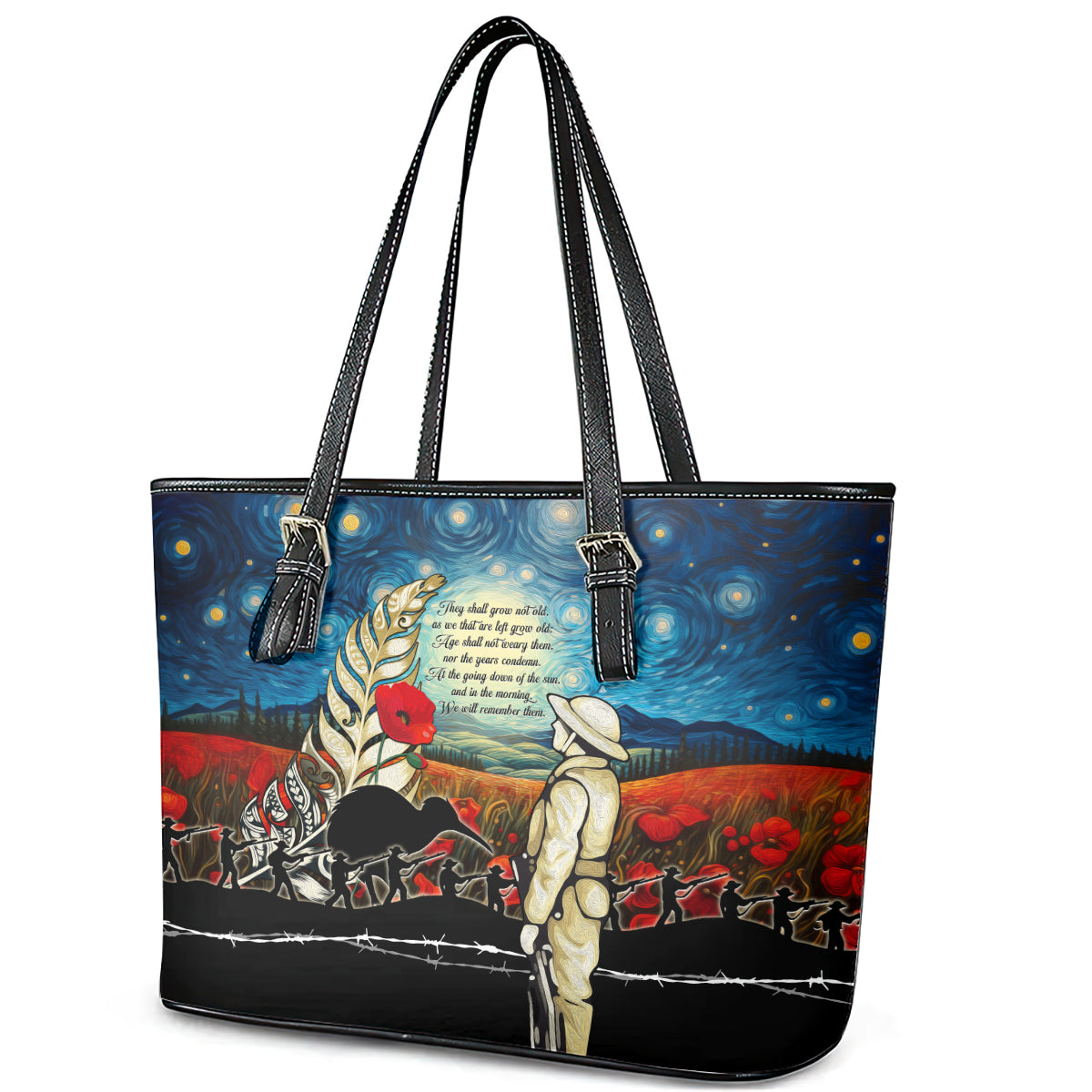 Kei Wareware Tatou New Zealand ANZAC Day Leather Tote Bag Starry Night Inspo Style