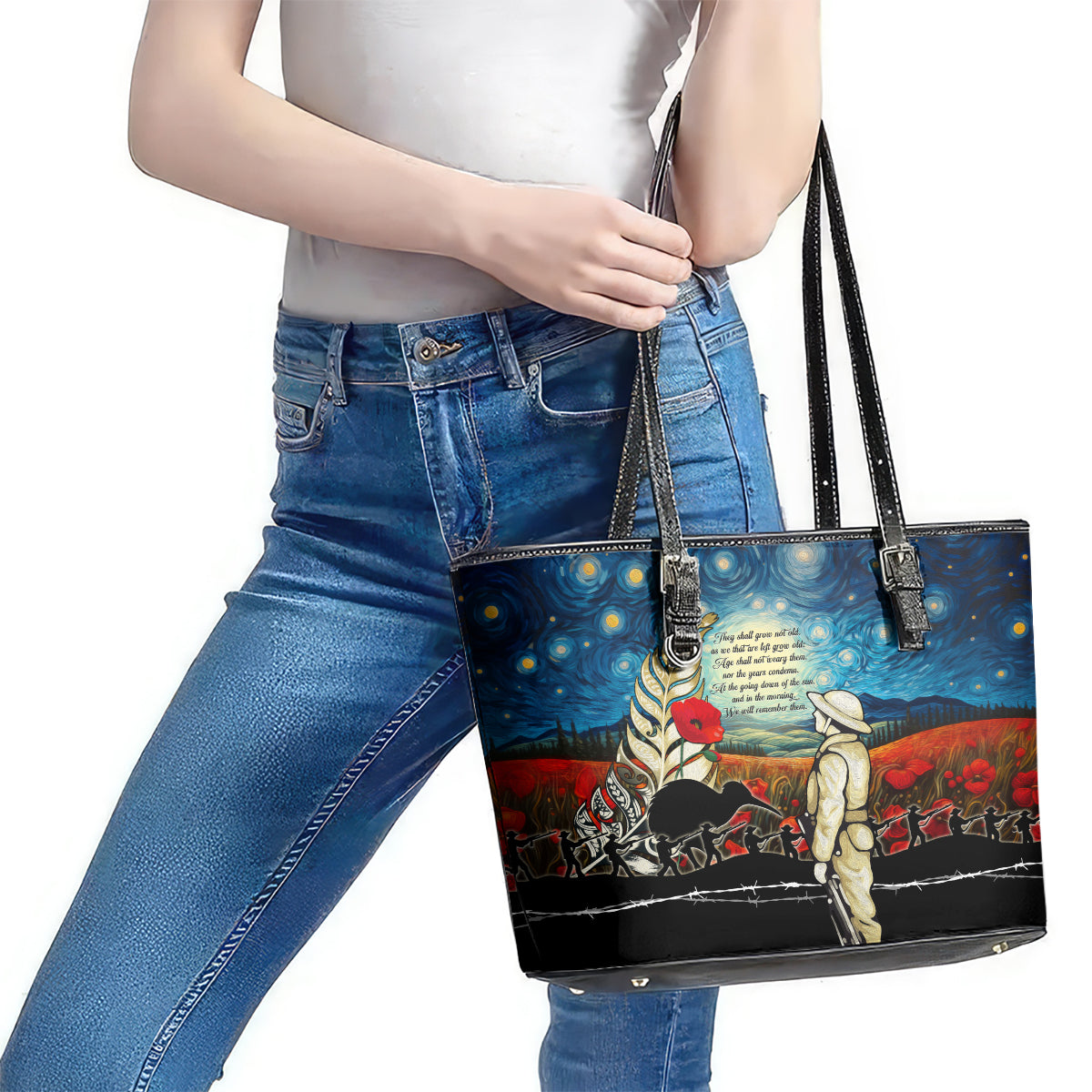 Kei Wareware Tatou New Zealand ANZAC Day Leather Tote Bag Starry Night Inspo Style