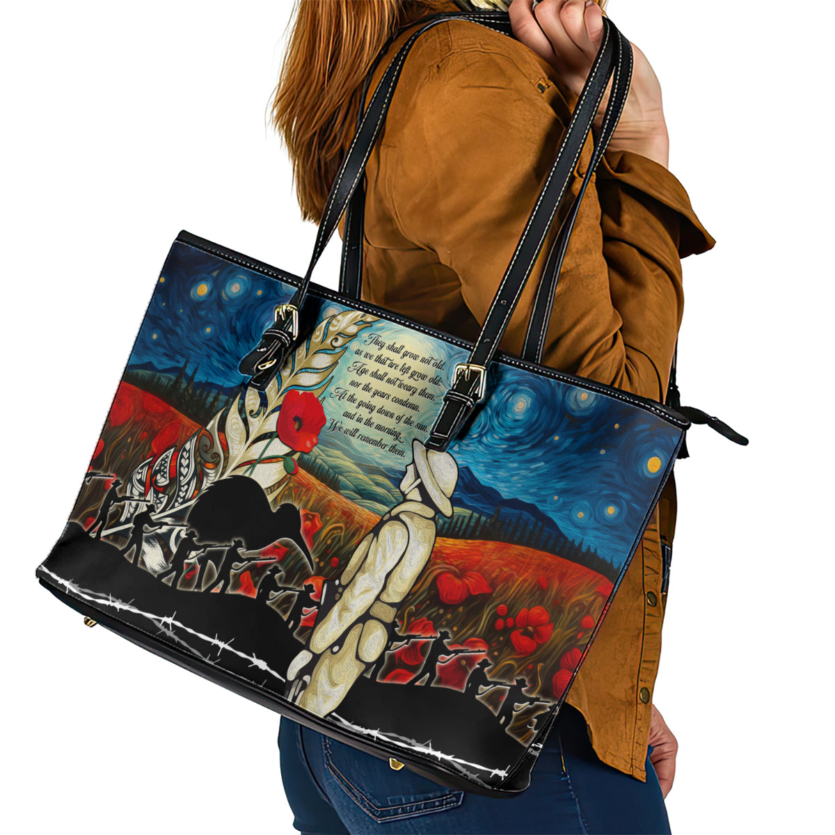 Kei Wareware Tatou New Zealand ANZAC Day Leather Tote Bag Starry Night Inspo Style