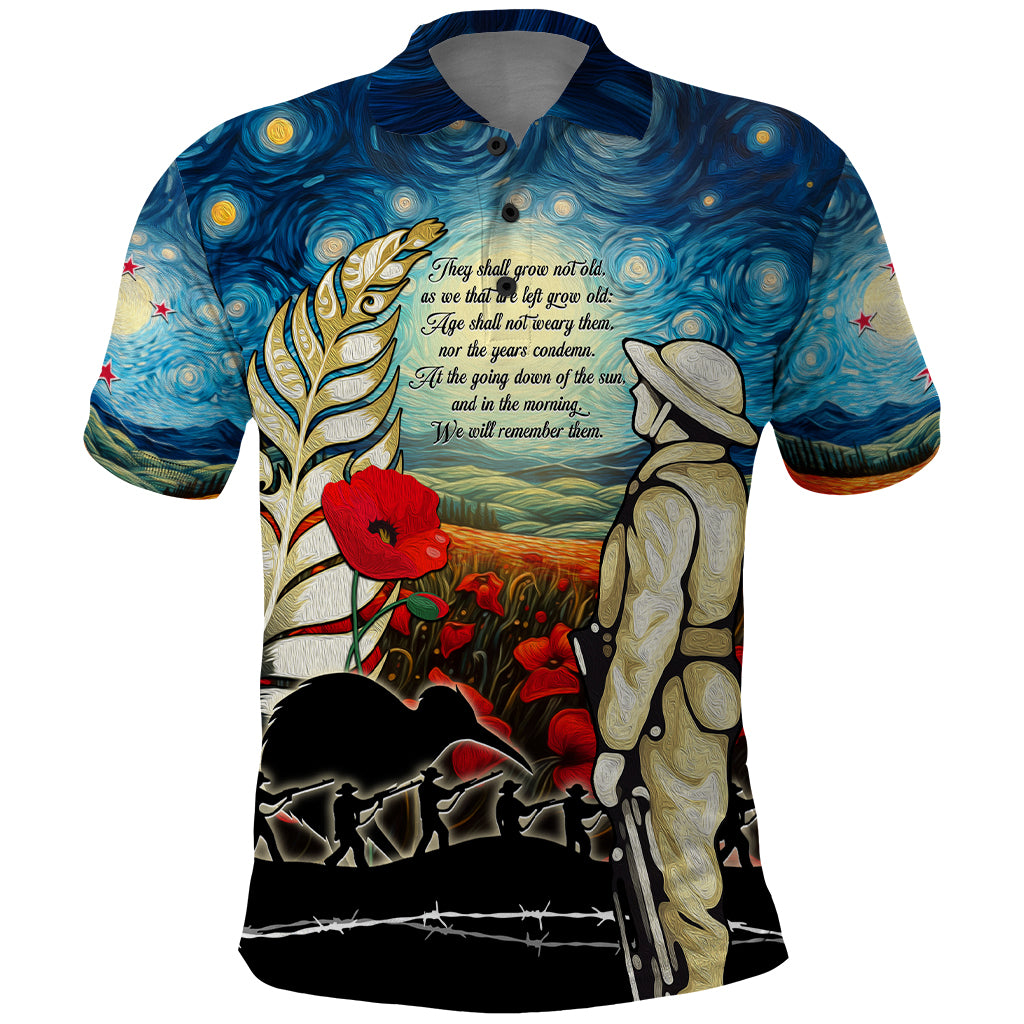 Kei Wareware Tatou New Zealand ANZAC Day Polo Shirt Starry Night Inspo Style