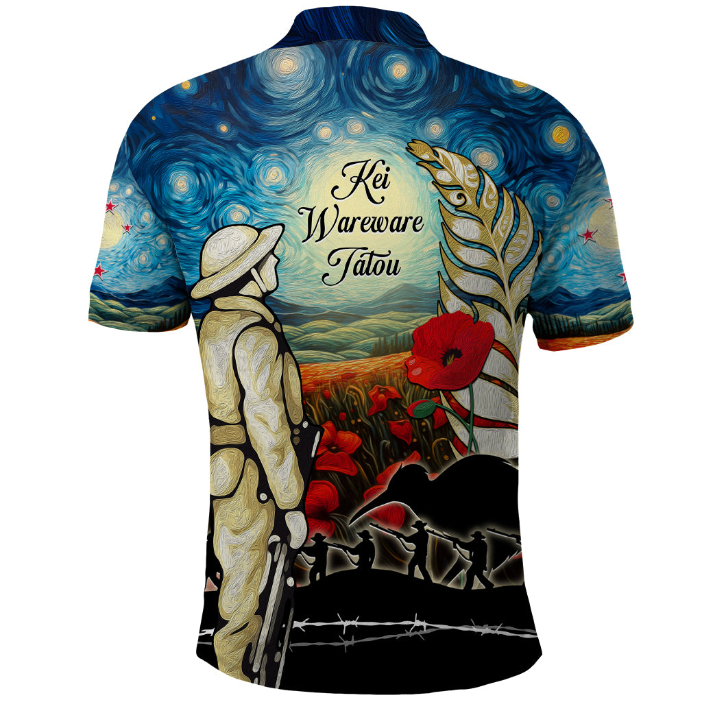 Kei Wareware Tatou New Zealand ANZAC Day Polo Shirt Starry Night Inspo Style