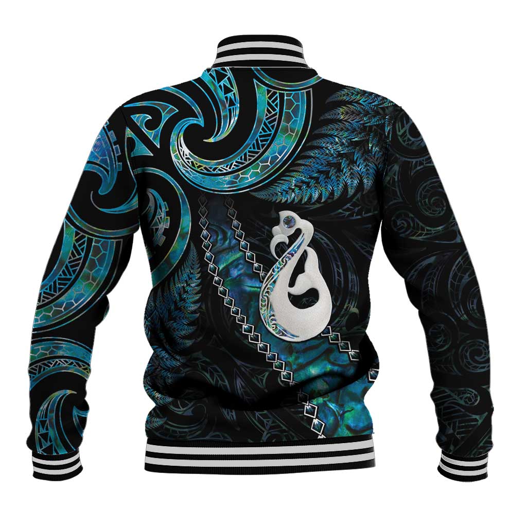 New Zealand Aotearoa Baseball Jacket Maori Manaia Paua Shell Glitter Turquoise