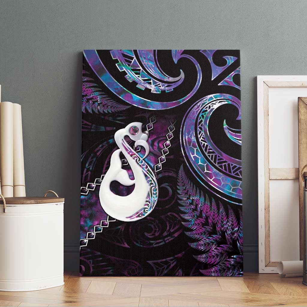 New Zealand Aotearoa Canvas Wall Art Maori Manaia Paua Shell Glitter Purple