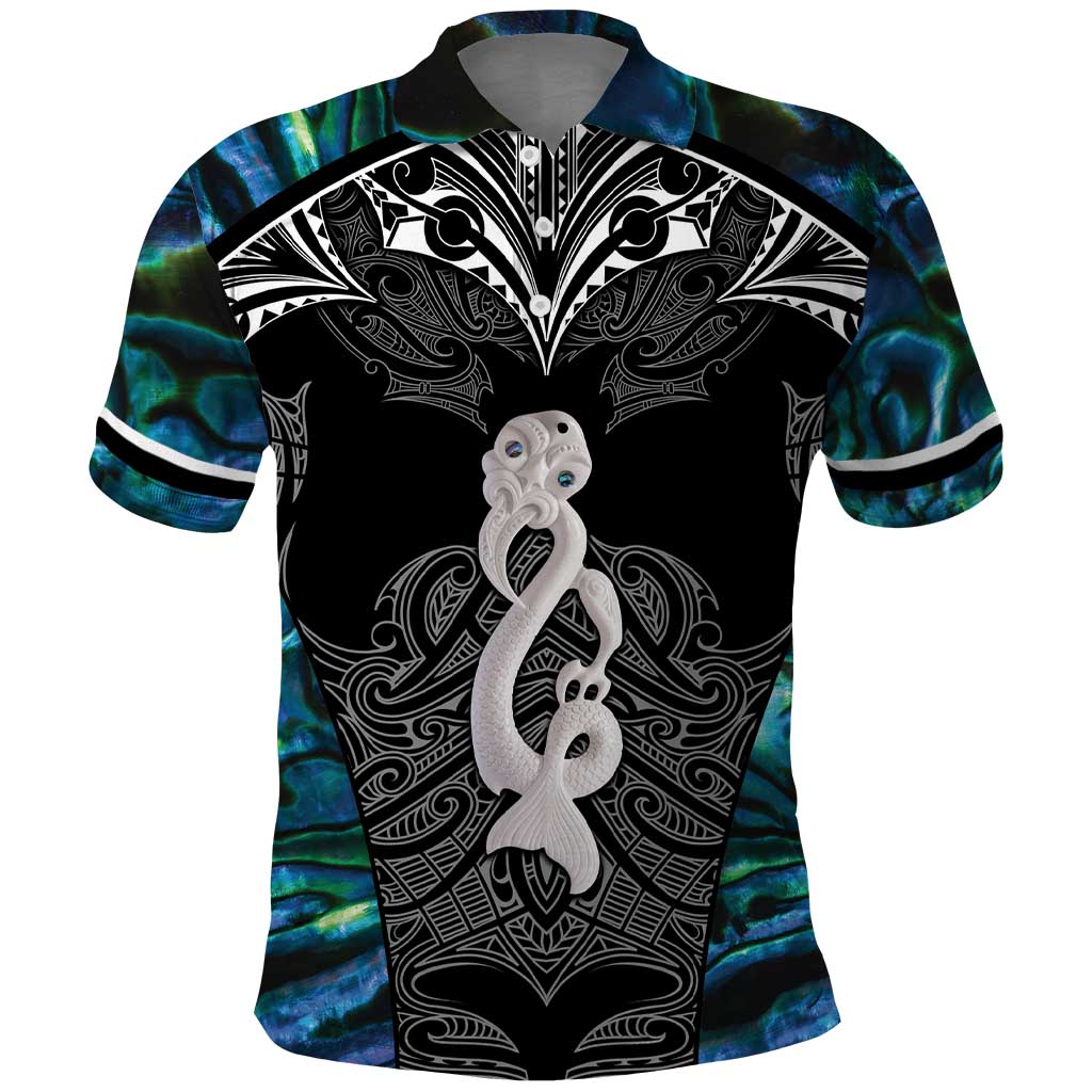 New Zealand Aotearoa Polo Shirt Maori Taniwha Paua Shell