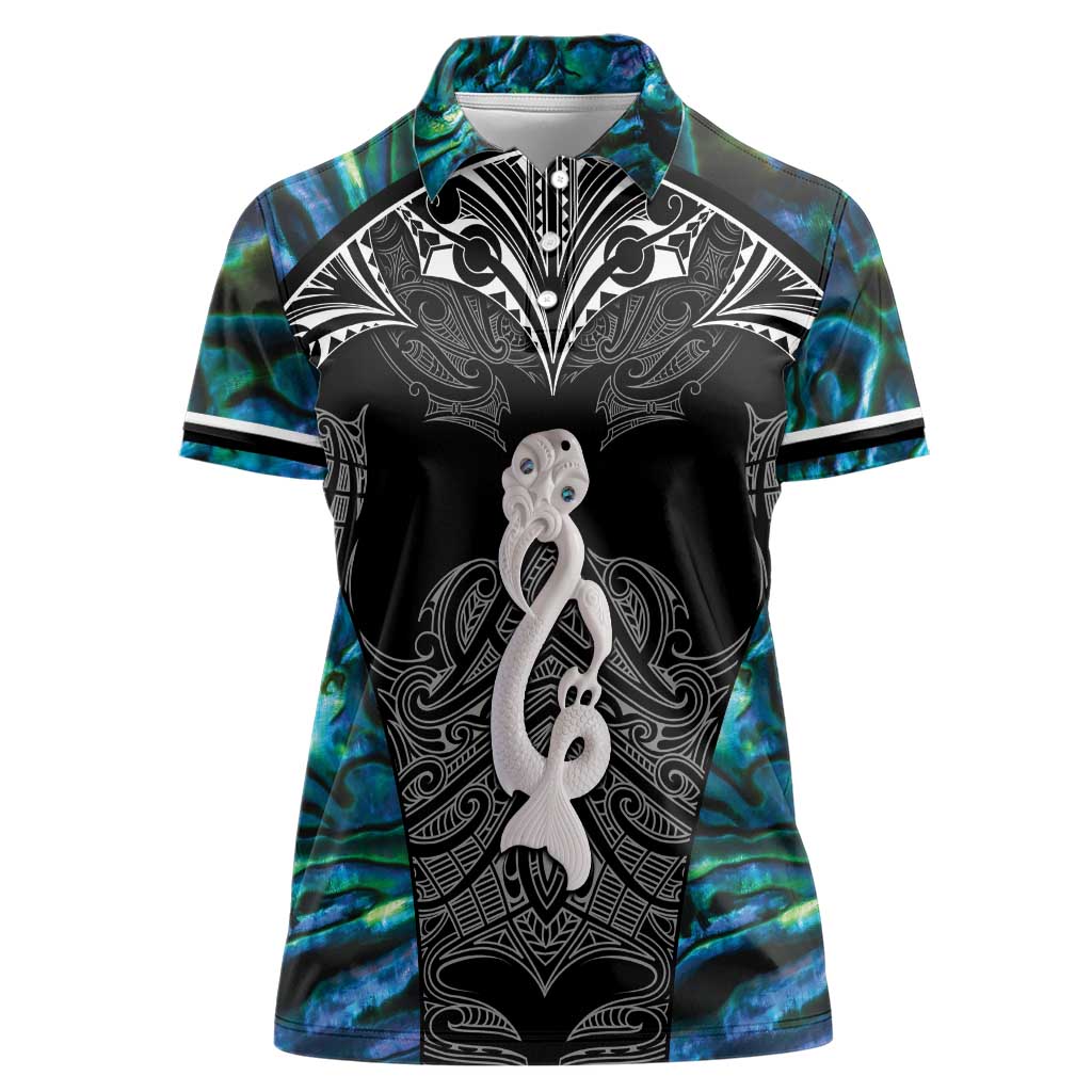 New Zealand Aotearoa Women Polo Shirt Maori Taniwha Paua Shell