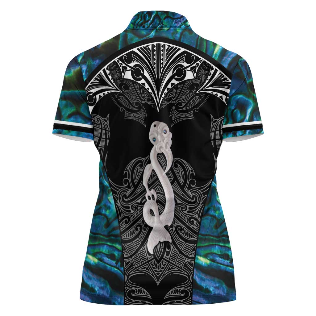 New Zealand Aotearoa Women Polo Shirt Maori Taniwha Paua Shell