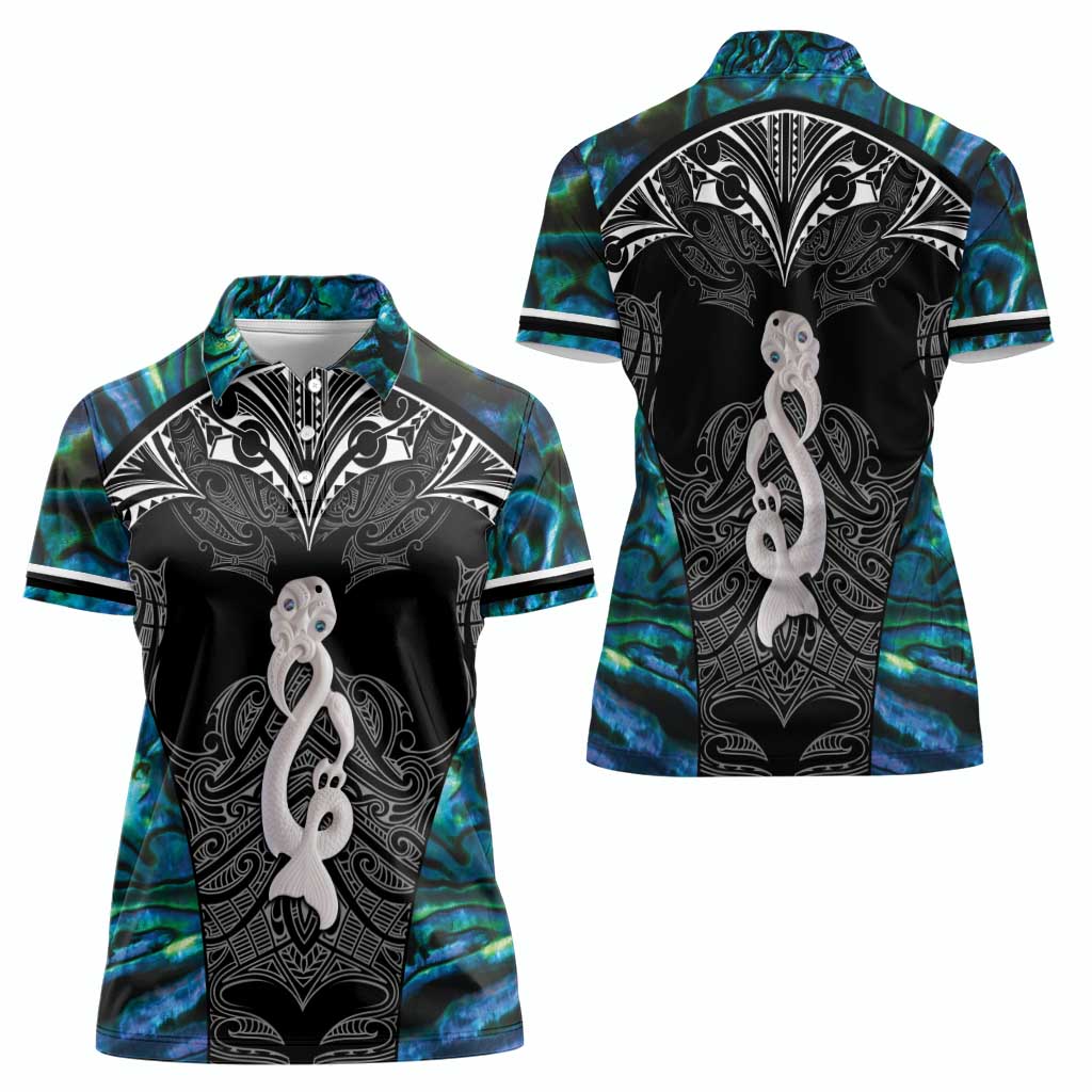 New Zealand Aotearoa Women Polo Shirt Maori Taniwha Paua Shell