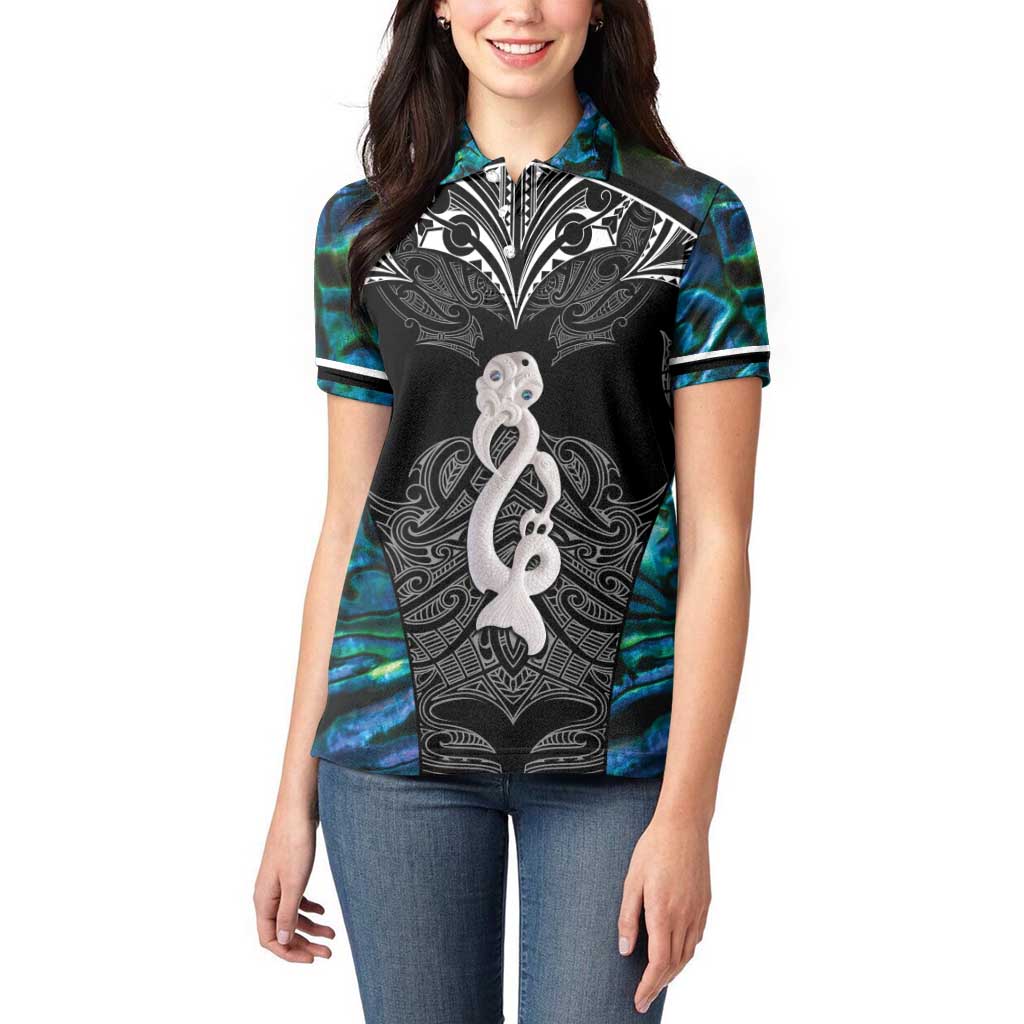 New Zealand Aotearoa Women Polo Shirt Maori Taniwha Paua Shell