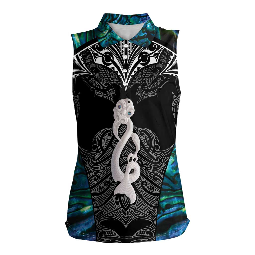 New Zealand Aotearoa Women Sleeveless Polo Shirt Maori Taniwha Paua Shell